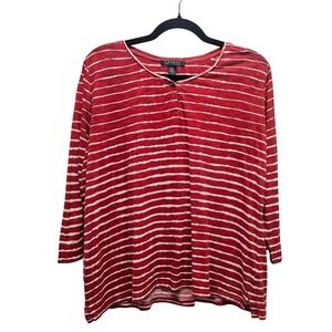 Lauren Ralph Lauren Red Stripe Henley Top Plus Size 1X 3/4 Sleeve